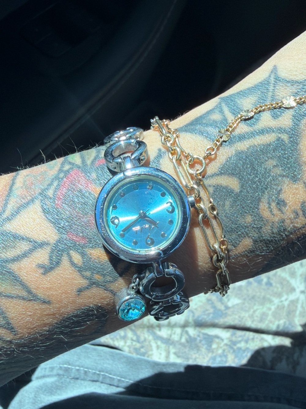 Timex Silver-Tone Women's Bracelet Watch with Blue Dial and Charm